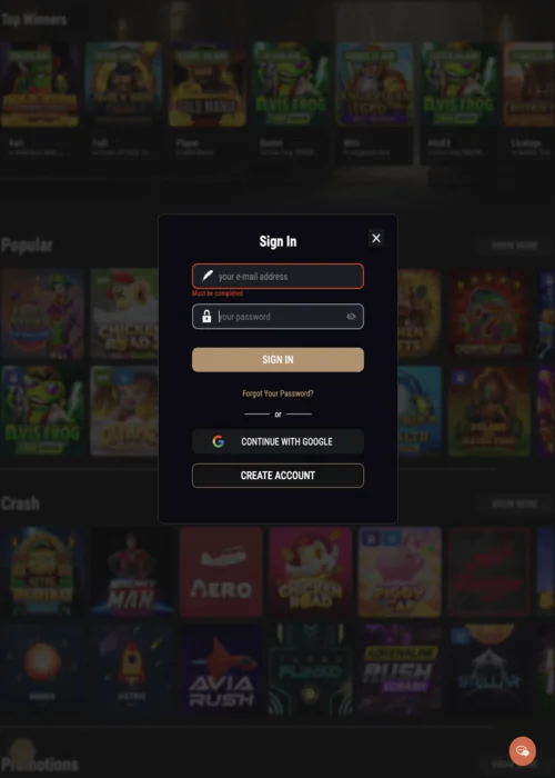 Login system King Billy Casino